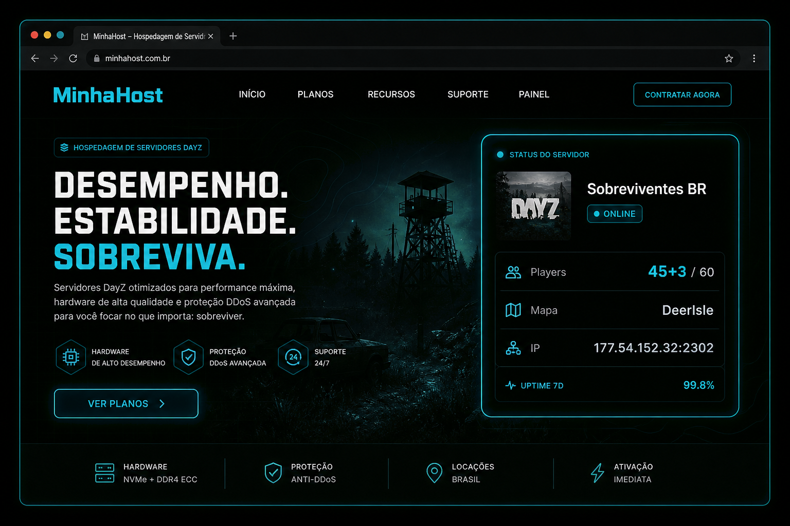 Widget de status MinhaHost no site da comunidade